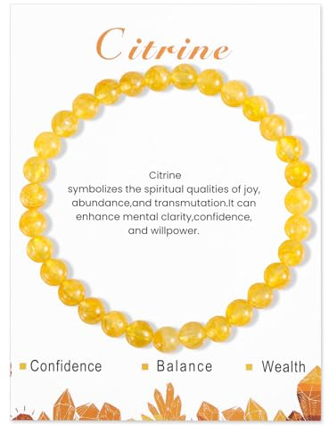 Mikovivi Pulsera de Citrino, Pulsera Piedra de la Riqueza Elástica con Cuentas Cristal Joyería Espiritual para Mujeres Hombres