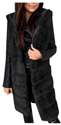 Übergröße, Kunstfell-Weste, lange flauschige Weste, Damen, winddichter Mantel, elegant, ärmellos, Cardigan, modisch, luxuriös, warme Weste, Oberbekleidung, bequem, zottelig, mit Kapuze, gemütlich