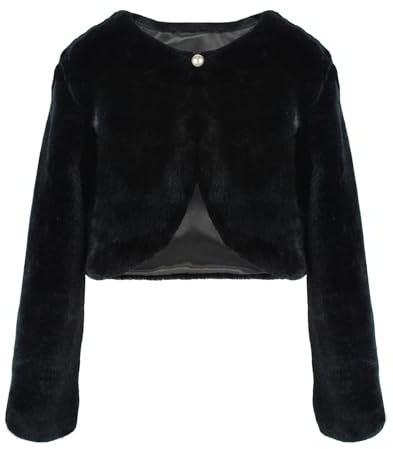 Lifup Niñas de Piel Sintética Bolero Chaqueta Fiesta Cálida Tippet Cálido Invierno Capa Boda Cárdigan Chal con Manga Larga Negro 4-6 años
