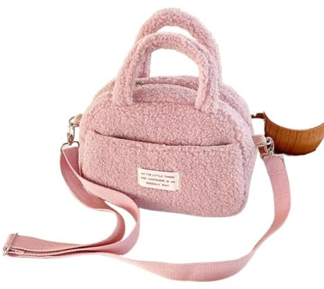 FREOJGU Plysch väska vinter plysch crossbody-väska, pälsväska för kvinnor, fluffiga handväskor, mjuk Hobo-väska, shoppingväska för kvinnor, Ljusrosa, 22x16x8cm