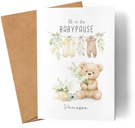 Kiddle-Design Personalisierte Mutterschutz Karte, Glückwunschkarte Ab in die Babypause zur Geburt Schwangerschaft Babyparty, Abschiedskarte für Mutter, Kollegin Geschenkkarte Babypause Baby
