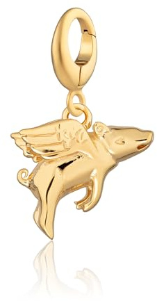 Lily Charmed - 925 Sterling Silver Flying Pig Charm, 18ct Gold Plated or 18ct Rose Gold Plated, Animal Clip On Charm for Bracelet or Necklace