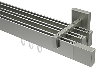 Interdeco eckige Innenlauf Gardinenstange Edelstahl Optik 3-läufig Typ 10212923, 320 cm