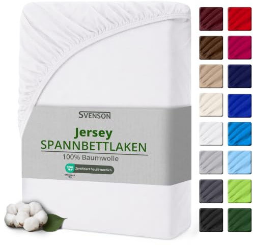 Svenson Lenzuolo con angoli elasticizzati, in jersey, 100% cotone, 200 x 220 cm, bianco