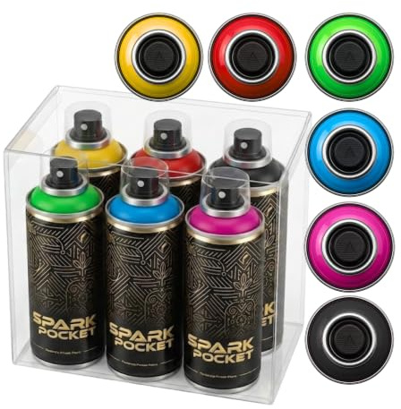 SPARK Pocket Sprühdosen Set - Gelb Rot Grün Blau Pink Schwarz Sprühlack glänzend, Sprühfarbe für Arts & Craft, DIY
