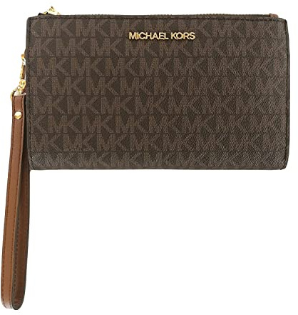 Michael Kors Jet Set Travel Double Zip Wristlet - Signature PVC (Brown PVC/Dark Acorn)