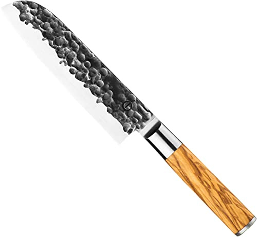 Forged Olive Santokumesser 18cm, handgefertigt, in Holzkiste