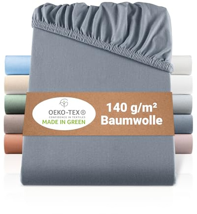 BaSaTex Bio Jersey Spannbettlaken, 140x200 cm, Antrhazit | 100% Bio Baumwolle, GOTS-Zertifiziert, Rundumgummizug, 140gsm
