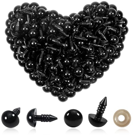 TOAOB 150 Stück Sicherheitsaugen für Häkeltiere 10 mm Schwarz Kunststoff | Knopfaugen mit Unterlegscheiben, für Amigurumi Basteln, Puppenaugen Teddyaugen für DIY Kreative Handwerk