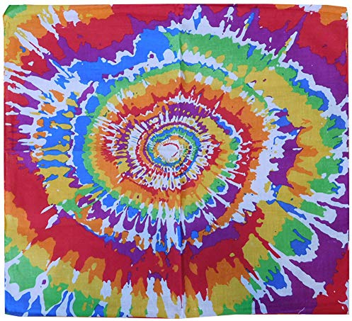 Trade Winds Rainbow Tie Dye Spiral Multi-Color Cotton 22x22 Bandana Face Mask Handkerchief