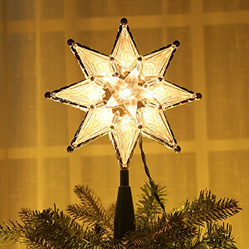 Brizled Star Christmas Tree Topper, 8 Lighted Double-Sided Star Treetop, 8-Point Xmas Tree Topper with 10 Warm Lights, 120V UL Certified for Christmas Ornament Party Home Decor
