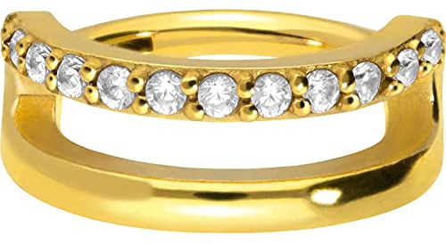 PIERCINGLINE Segmentring Clicker Chirurgenstahl | Doppelring eingefasste Kristalle | Piercing Ohr Helix Lippe | Farb & Größenauswahl