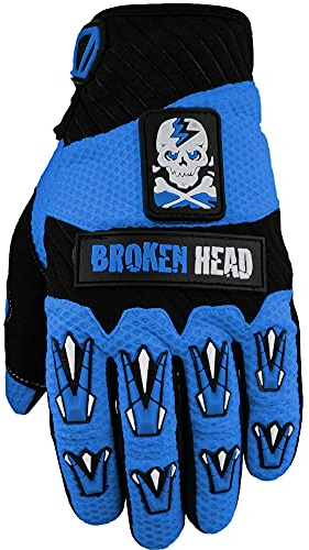 Broken Head MX Handschuhe Faustschlag - Motocross & Enduro - Sehr leicht, Luftig, Gutes Griffgefühl, rutschfeste Handfläche, Atmungsaktiv, Klettverschluss - für MTB, BMX, Offroad (Hell-Blau, L)