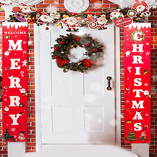 SPEACOUR Banners Navideños Feliz Navidad Banner Decoración Decoración de Puerta de Navidad Bienvenida Cartel de Navidad Bandera de Decoración de Navidad para Puerta, Ventana y Balcón Interno y Externo
