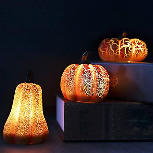 3 Pezzi Halloween Zucca Luminosa, per Casa LED, Lanterna, Decorazione Autunnali, Addobbi Interno Luci di Resina Realistica
