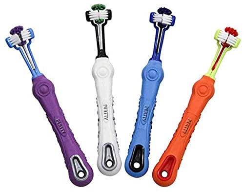 Orgrimmar 4 Pcs Three Sided Pet Toothbrush Dog Brush Addition Bad Breath Tartar Teeth Care Dog Cat Cleaning Mouth