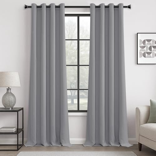 MRTREES Vorhang Blickdicht Gardinen Thermovorhang mit Ösen Verdunklungsvorhang Ösenschal Vorhänge Kurz Modern 300×140cm(H×B) Hellgrau 2er Set für Hotels Büros Wohnzimmer Schlafzimmer Kinderzimmer