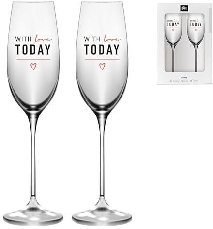 ROCKING GIFTS Set de 2 Copa Cristal Cava Brindis Transparente with Love Today Amor Pareja 185ML 25 cm