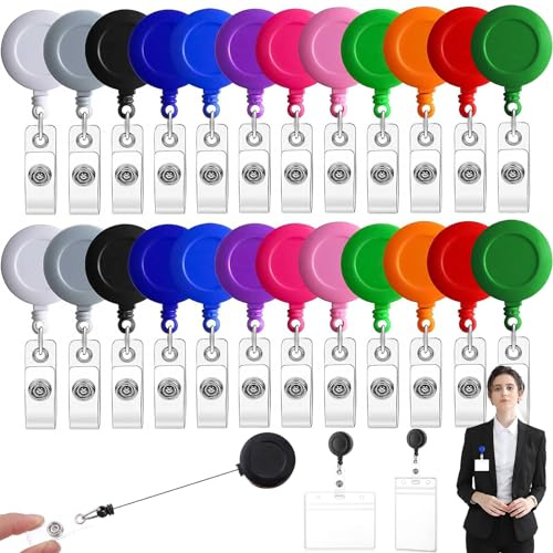 24 pcs Clip Retráctil para Insignias, Colorido Portatarjetas Retractil, Porta Tarjetas Identificativas Carrete, Titular de La Credencial Horizontal, 12 Colores Extensible 75cm