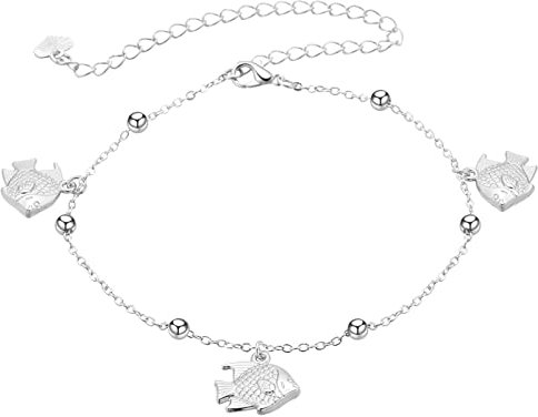 Bishilin Fußkettchen Damen, Fußkette Versilbert mit Anhänger Fisch Silber Fußkettchen in Bijouterie 30CM