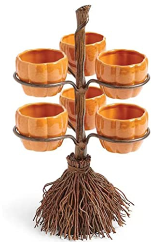 MAICOLA Halloween Pumpkin Snack Bowl Stand, Halloween Cupcake Stand Halloween Broomstick Snack Bowl Stand Resin, Halloween Decorations for Party Supplies
