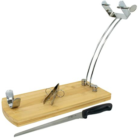 Fackelmann Set Soporte Jamonero Plegable de Bambú con Cuchillo Jamonero 34 cm Nirosta Elegant de Acero Inoxidable y Pinza para Jamón 11 cm de Acero Inoxidable…