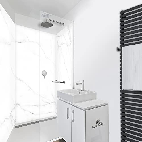 WANDFREUDE individuelle Duschrückwand Aluverbundplatte auf Maß (3 Stück - Carrara-Marmor - Premium Matt Lack) – Dusche Wandverkleidung Duschwandverkleidung Duschrückwände