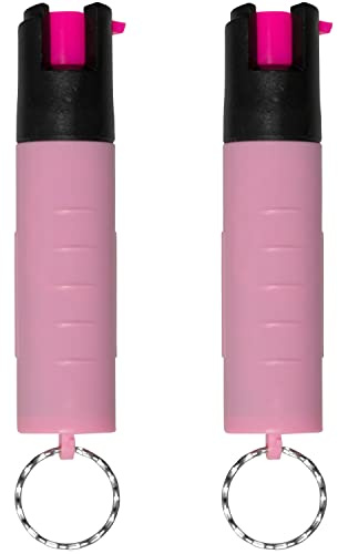 Police Magnum Mini Pepper Spray Self Defense Safety Tool- Strong Keyring Holder- Small Discreet Canister Case- Made in The USA- 2 Pack 3/4oz Twist Lock Pink Sleeve Keyring