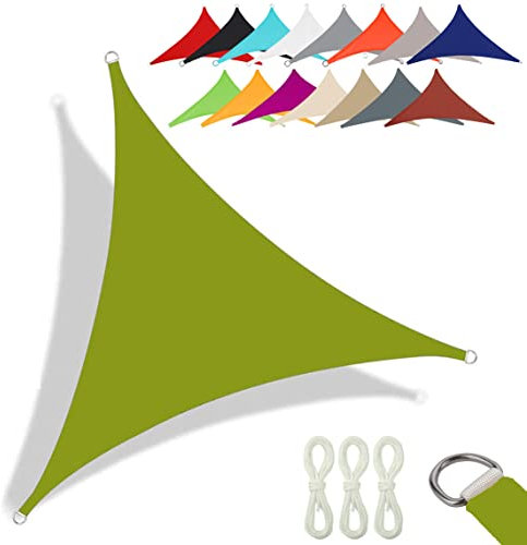 CANYUE Qualità Tessuto Oxford - Tenda A Vela Triangolare - Vela Ombreggiante Parasole Traspirante E Protezione Solare Raggi UV Per Esterno Giardino Terrazza (5X5X5 m,Giallo-verde)
