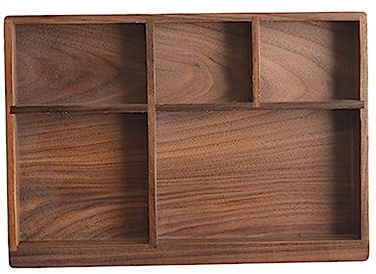 FELTECHELECTR Caja De Almacenamiento De Cubiertos De Nogal Negro Bandeja Organizadora De Menaje para Cajón Diseño con Separadores para Utensilios Y Accesorios De Cocina