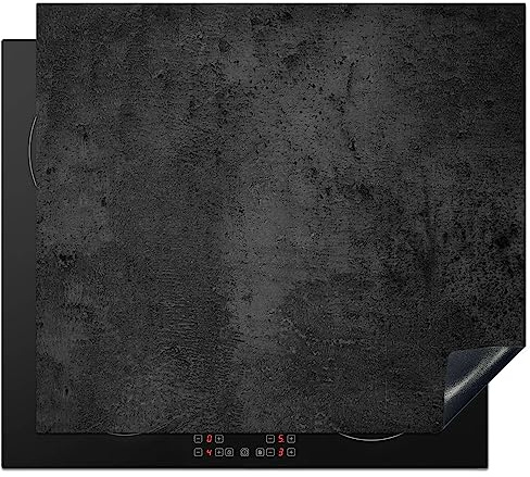 KitchenYeah© Herdabdeckplatte Einteilig Ceranfeld Abdeckplatte | 59x52 cm - Induktionsschutz Ceranfeldabdeckung Vinyl Herdabdeckplatten Beton - Vintage - Rustikal - Grau - Schwarz