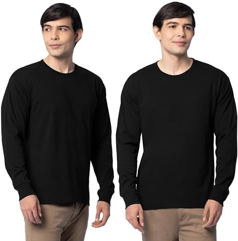 Fruit of The Loom Men's Eversoft Cotton T Shirts, Breathable & Moisture Wicking with Odor Control, Sizes S-4X, Long Sleeve-Black Ink