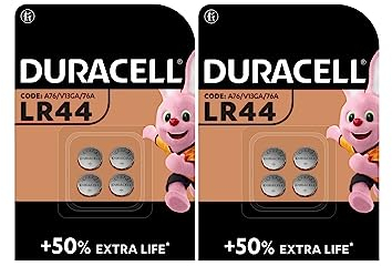 8 x Duracell LR44 (2 ampoules de 4 batteries) 8 piles (A76/V13GA/76A)