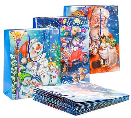 KOVA 6x Geschenktüten Gr. L für KINDER Weihnachten, Weihnachtsmotiv, Geschenktasche, Nikolaus, versch. Größen & Motive, Weihnachtsgeschenktüte, Große & kleine Weihnachtstüten mit Henkel