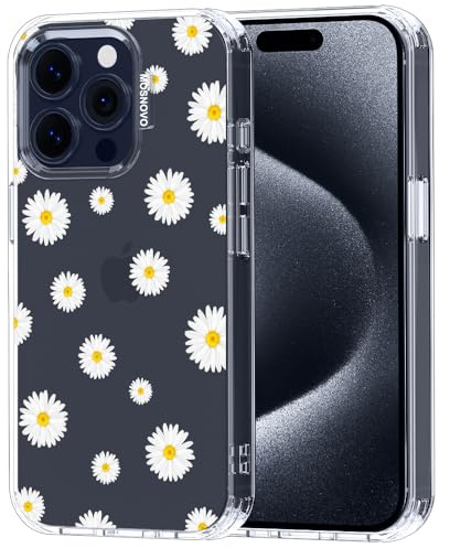 MOSNOVO für iPhone 15 Pro Hülle – Durchsichtige, schlanke, stoßfeste TPU+PC-Handyhülle, [6,6 Fuß Fallschutz/Anti-Abziehen] - Weiße Gänseblümchen