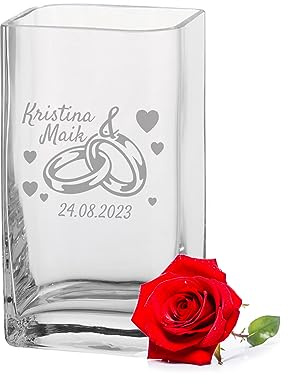 LALALO Leonardo Vase mit Gravur als Hochzeit Geschenk, Personalisiert als Hochzeitsgeschenk, Sandzeremonie, Hochzeitstag, Blumen-Deko für den Tisch (20x11x9 cm, Ewigkeitsringe)