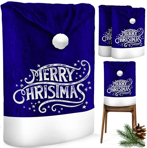 KESSER® Premium Weihnachtsstuhlüberzug 2er Set Stuhlhussen für Weihnachten Nikolausmütze Stuhlbezug Husse Weihnachtsdeko für Stühle Überzieher - Stuhlabdeckung im weihnachtlichen Design