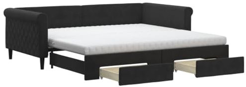 vidaXL Tagesbett, Ausziehbar Schlafsofa mit Schubladen, Bettsofa Gästebett für Schlafzimmer Wohnzimmer, Sofa Bett Ausziehbett, Schwarz 100x200 cm Samt