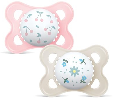 MAM Original Beruhigungssauger 2-6 Monate (2er-Set) MAM Schnuller 2-6 Monate mit kiefergerechtem Sauger aus Kautschuk, 2er Set Babyzubehör mit praktischem Sterilisator-Schnullerhalter, Pink/Lila