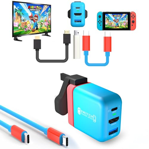 Docking station per Nintendo Switch, mini docking station portatile per TV con porte di ricarica rapida 4K a 60Hz HD/USB2.0/PD USB-C, cavo USB-C completo incluso, 36W/65W (UK-65W BLU)