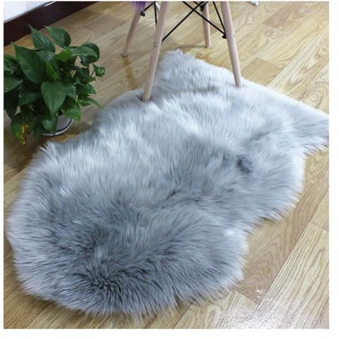 Hrlace Lammfell Schaffell Teppich Kunstfell Teppich Lammfellimitat Teppich Longhair Weiche Flauschig Stuhlauflage Nachahmung Wolle Bettvorleger Sofa Matte für Stuhl Sofa Schlafzimmer Grau 60x90cm