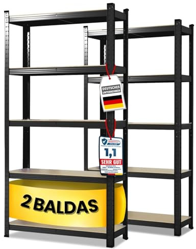 KARAT Scaffalatura per carichi Pesanti - Lakota - Set da 2, 60 x 120 x 200 cm, scaffalatura Cantina, scaffale per Magazzino – 5 Ripiani Regolabili (Nero)