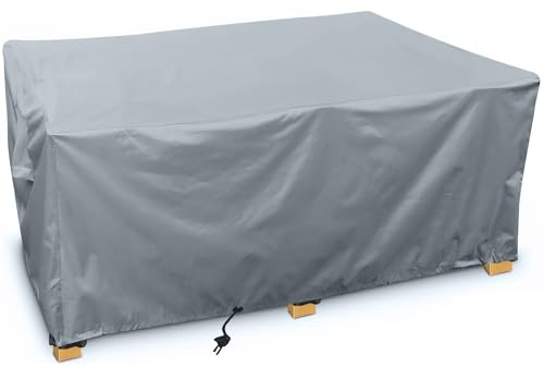 Kingsbridge Rectangular Garden Furniture Table Cover 600D Heavy Duty Fabric, Double Stitching, Waterproof, Anti UV, Breathable, Rip Proof, Grey Outdoor Patio Furniture Protector 200 x 160 x 75cm