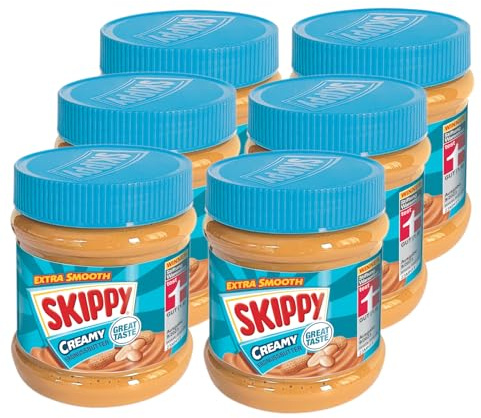 SKIPPY 6 x 340 g de mantequilla de maní Creamy | Mantequilla de maní sin aceite de palma, extra suave y de 91% de cacahuetes, mantequilla de cacahuete sin trozos | deliciosa mantequilla de maní con