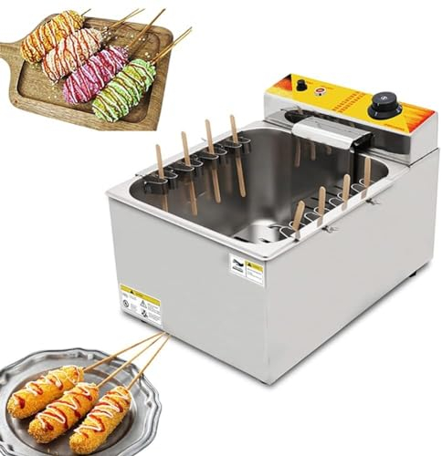Freidora Eléctrica Comercial De 1900 W, Máquina for Hacer Palitos De Salchichas Con Queso Con Termostato for Regular Con Precisión, Equipo for Freír Salchichas for Perritos Calientes En Un Mango, Pali
