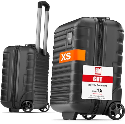 Travely Premium Handgepäck Koffer 40x30x20cm - passend für Ryanair, Lufthansa, Eurowings und co. I 26L Handgepäck Koffer mit sanften Rollen, Reise, Schwarz