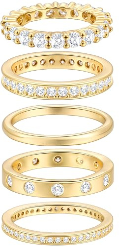 FAXHION Gold Rings for Women Non Tarnish, 14k Gold Plated Dainty Stacking Cubic Zirconia Thumb Rings, Gold Knuckle Women Rings Set Jewelry Size (7)