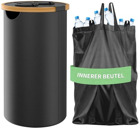 ENROSLU Pfandflaschen Aufbewahrung [inkl. XXL Tragetasche] Flaschensammler mit Loch Küche Abstellraum | Sammel-Behälter Leergut & Altglas Aufbewahrung für Pfandflaschen | Flaschentasche Schwarz