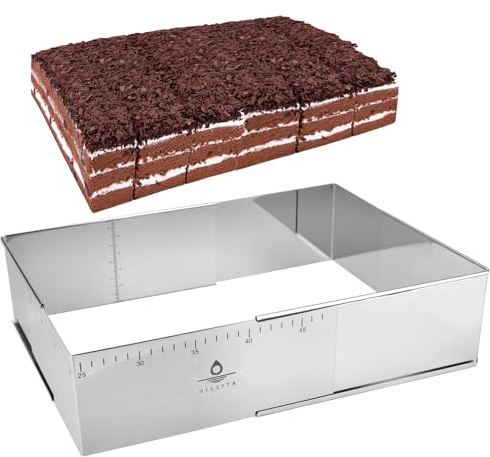 Hilsita Adjustable Rectangle Mousse Cake Ring Mold - Extendable Stainless Steel Rectangle Shaped Cake Cutter, Bakeware for Customized Baking - Heavy Duty Baking Accessories - 9.8 * 7.5 * 4IN