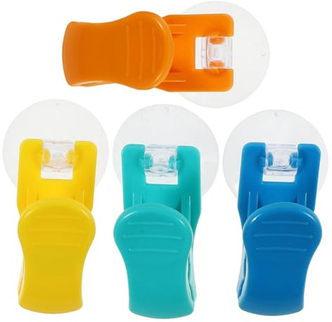 4 Stück Handtuchclips mit Saugnapf aus Kunststoff Küchen | Glatte Fliesen und Glas im Bad der Küche, Robust, Leicht, Kompakt und Einfach zu Verstauen